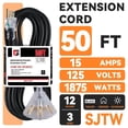thumbnail image 2 of Cable de extensión EP de 15 m con 3 salidas, 12/3, SJTW, 15 A, 125 V, certificado UL, 2 of 7