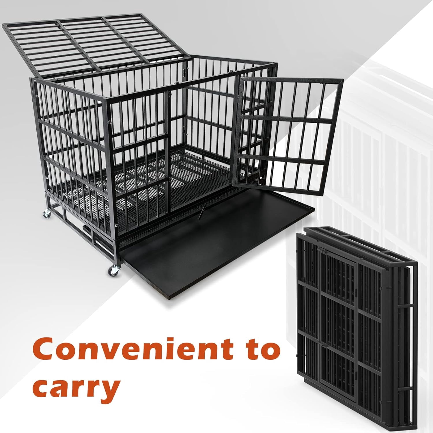 Waleaf 38 inch Heavy Duty Dog Crate Indestructible Dog Crate Cage Metal Kennel and Playpen for Large Dog Indoor Outdoor with Double Doors & Locks Design (38 inch Circular Tube, Silver)