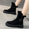 thumbnail image 2 of hopeusnice Women's Winter Boots Suede Buckle Ankle Booties Fuzzy Fleece Lined Warm Shoes Snow Boots Black 38, 2 of 9