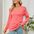 thumbnail image 6 of gakvbuo Fall Women Casual Solid Long Sleeve Ruffles Hoodie V-Neck T-Shirt Blouse, 6 of 7