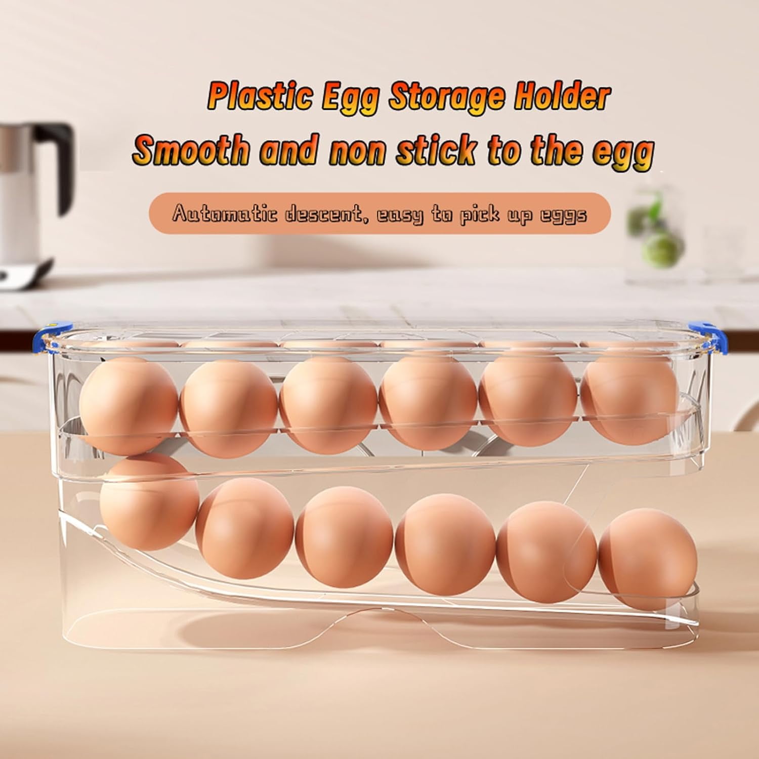 Egg Container for Refrigerator Clear Stackable Egg Holder for Kitchen Storage and Organization (Dark Brown, 2 Tier)