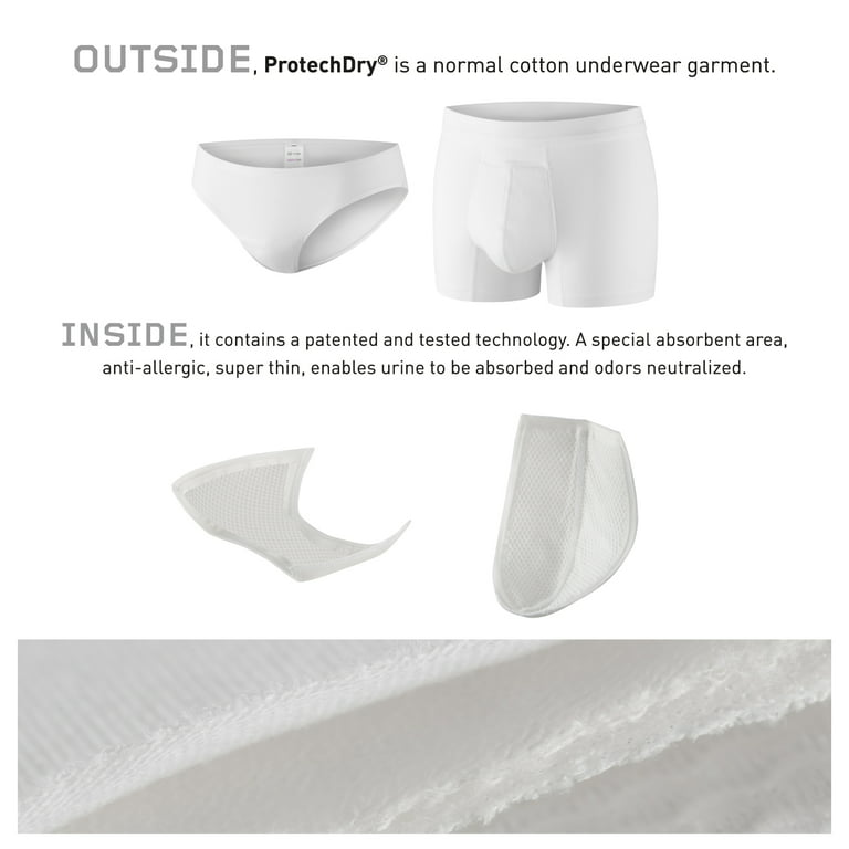 PROTECHDRY - Washable & Reusable Urinary Incontinence Cotton Boxer  Underwear for Men (approx 3,5 leg), Built In Absorbent Area (non  removable)