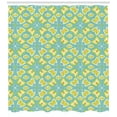 thumbnail image 3 of Abstract Shower Curtain, Flourish Damask with Butterfly-like Motif Continuous Pattern, Fabric Bathroom Set with Hooks, 69W X 70L Inches, Seafoam Yellow Green and Coral, by Ambesonne, 3 of 3