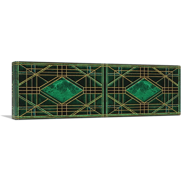 ARTCANVAS Art Deco Jade-Green Design on Black Panoramic Canvas Art Print - Size: 48" x 16" (1.50" Deep)