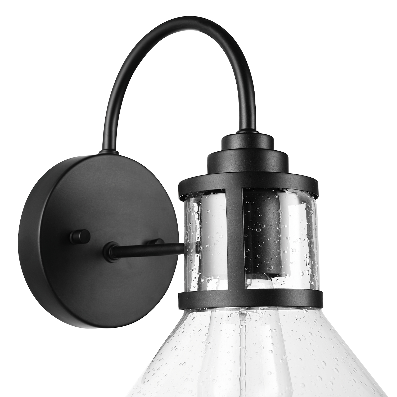 Globe Electric Torrent 1-Light Black Outdoor Wall Sconce with Seeded Glass Shade and Bulb Included, 44661
