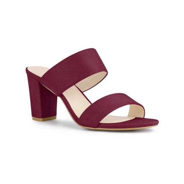 BLISSFUL STEP Women's Open Toe Chunky High Heel Slide Sandals Burgundy 8.5
