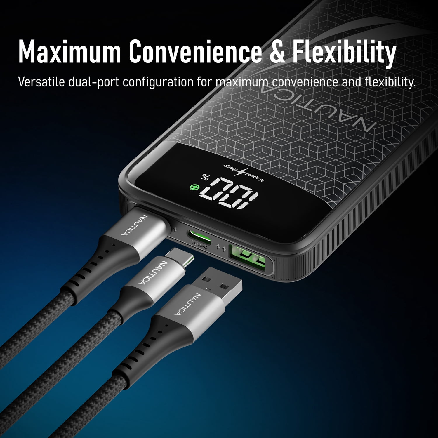 Nautica TURAN PB Dual-USB Hi-Speed Portable Power Pack with Digital Power Display, UCCPB1203, 30kmAh