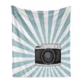 thumbnail image 1 of Camera Soft Flannel Fleece Throw Blanket, Retro Pop Art Style Photo Device for Recording Videos and Images Grunge, Cozy Plush for Indoor and Outdoor Use, 70" x 90", Dark Blue Grey White, by Ambesonne, 1 of 6
