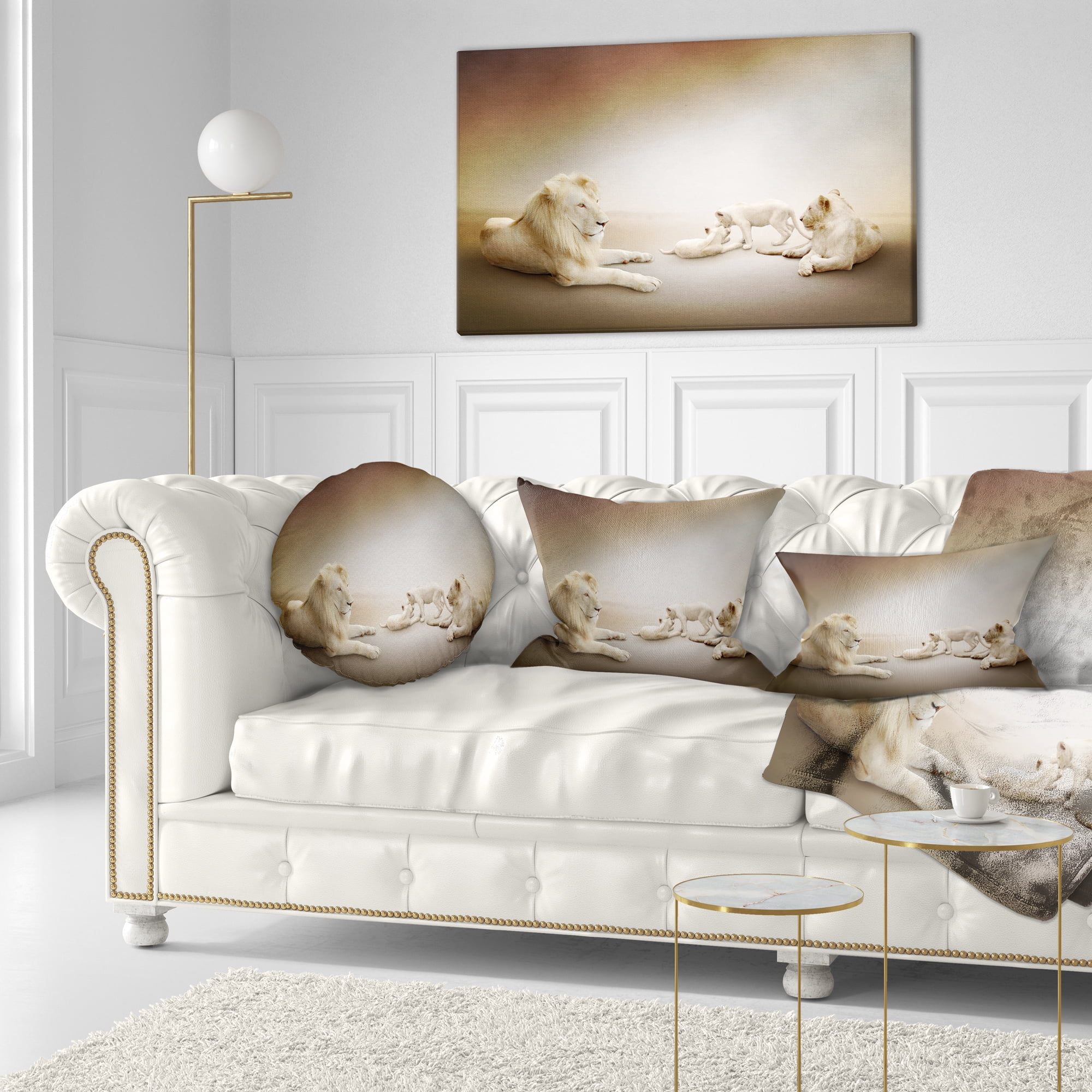 Designart White Lion Family - Animal Throw Pillow - 12x20