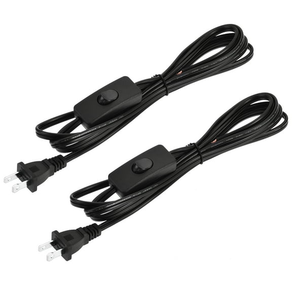 Uxcell Polyvinyl Chloride US Plug Lamp Cord with Switch SPT-2 18AWG Power Wire 1.8M Black UL Listed 2 Pcs