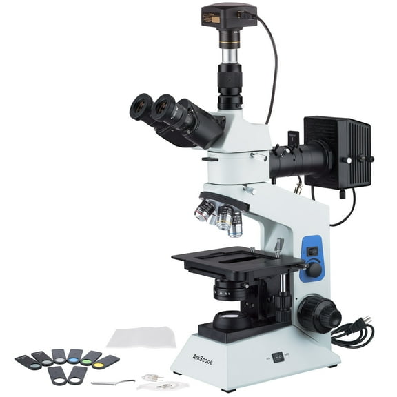 AmScope 40x-800x Polarizing Metallurgical Microscope w Top and Bottom Lights   18MP USB3.0 Camera New