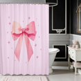 thumbnail image 2 of Erosebridal Blush Satin Bow Ribbon Shower Curtain 72Wx78L for Girls, Romantic Floral Print Waterproof Bath Curtain, 2 of 5