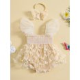 thumbnail image 3 of Bagilaanoe Newborn Baby Girl Rompers Dress Butterfly Print Fly Sleeve Bodysuit + Headband 3M 6M 12M 18M 24M Infant Mesh Patchwork One Piece Jumpsuit, 3 of 9