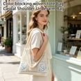 thumbnail image 6 of Sightor Crochet Tote Bag, Boho Knit Beach Bag for Women, Shell Embroidery Mesh Shoulder Tote, Summer Vacation Handbag for Beach Travel Shopping, 6 of 8