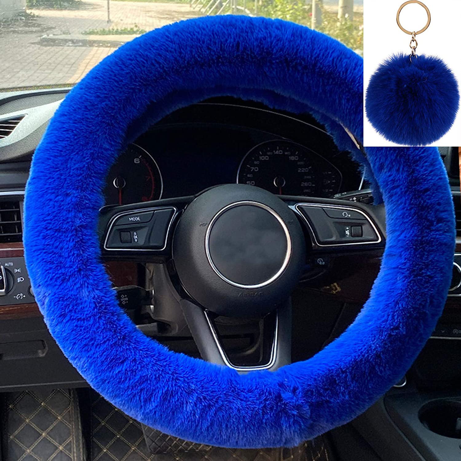 Anti-slip Fluffy Plush Steering Wheel Cover Soft Furry Winter Warm Vehicle Car 