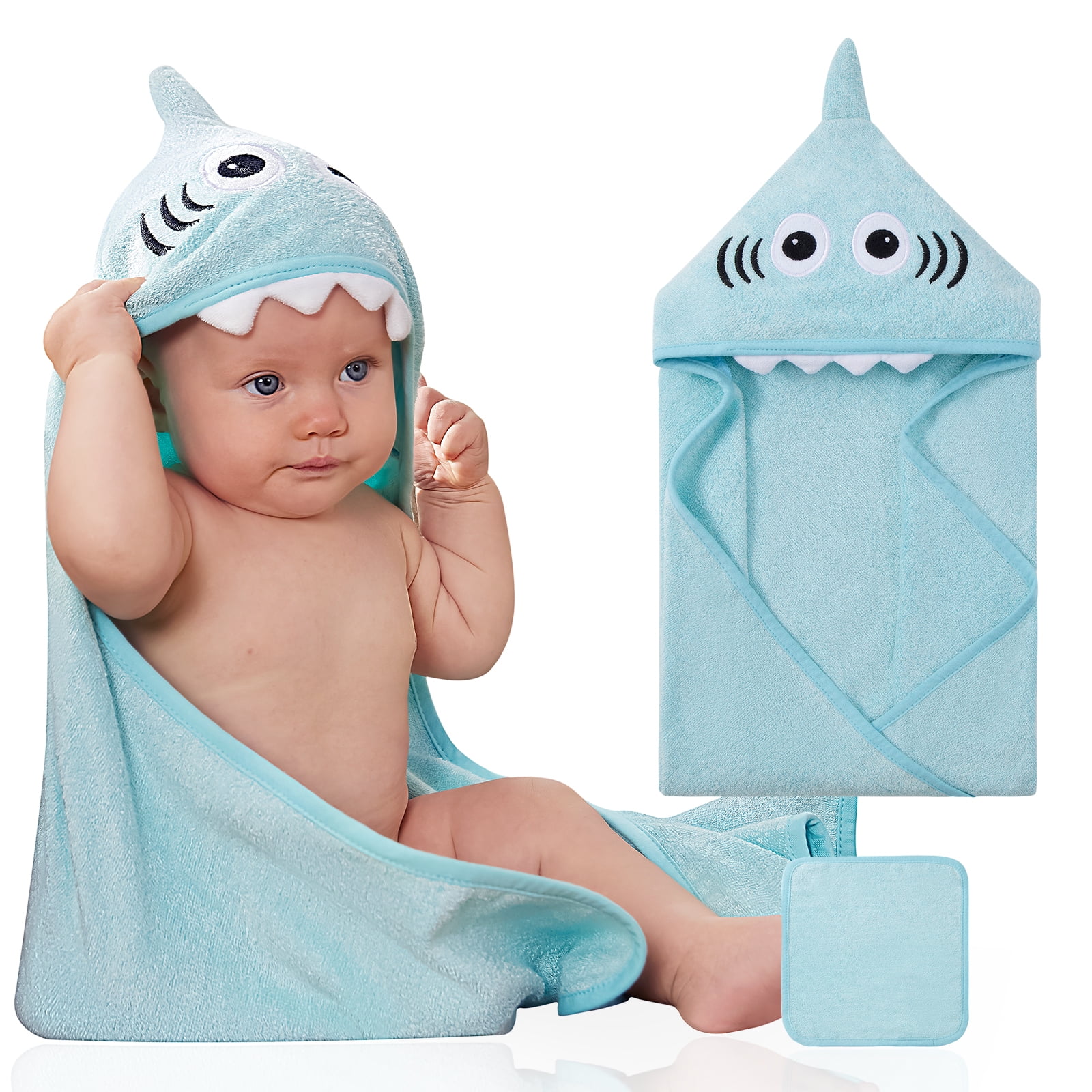 ESHOO Baby Boys Girls Hooded Bath Towels & Washcloth Set, Toddler