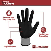 Hyper Tough Performance Grip Gloves, ANSI, Nitrile, Nylon, Spandex, Gray, Medium