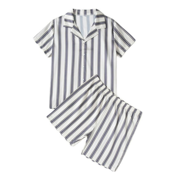 SWSMCLT Men's Satin Pajama Set Short Sleeve 2 Piece Shorts Button Down Lightweight Loose Lounge Set Pajamas Summer Fall Soft Blue Small