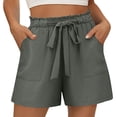 thumbnail image 2 of Linen Shorts for Women Summer Casual Elastic Waist Wide Leg Loose Fit Lightweight Beach Shorts with Pockets, 2 of 6