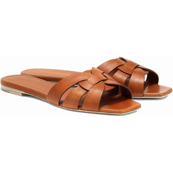 Women's Square Toe Slide Sandals, Casual anti-slip Beach Slippers, Dressy & Comfortable