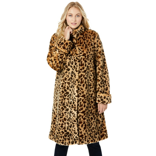 Faux Fur Swing Coat, Faux Fur Leopard Coat Plus Size