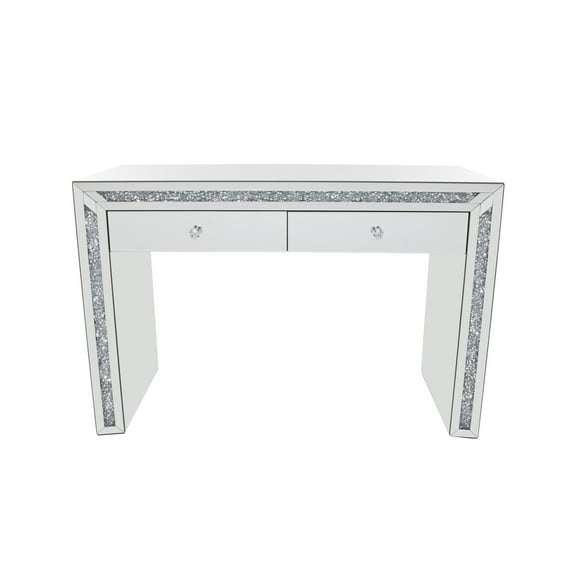 DecMode 47" x 32" Silver Wood Mirrored 2 Drawers Console Table, 1-Piece