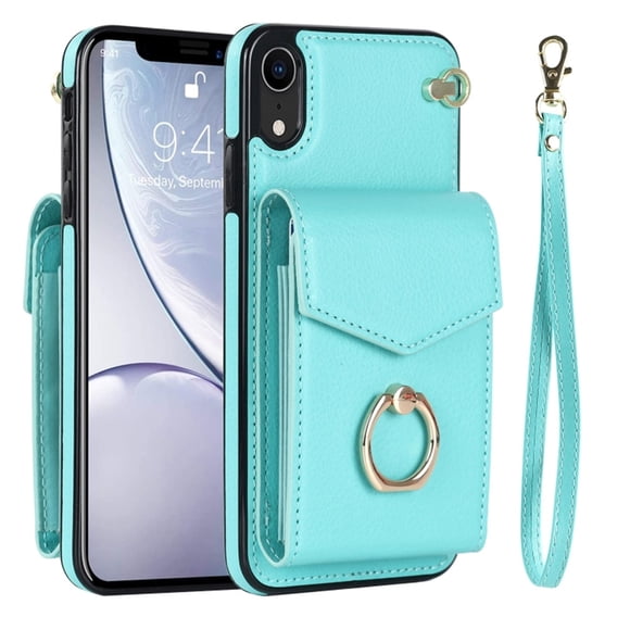 For iPhone XR Case Premium PU Leather Accordion Folding Wallet &Card Holder With RFID Shielding Material Phone Case ,with Adjustable Ring Holder And Wristband,green,For iPhone XR
