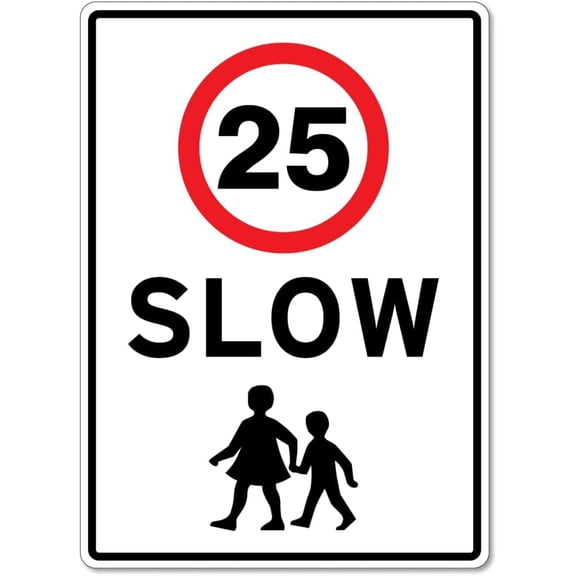 Child Safety Slow Children 25 Metal Tin Sign 8"x12", Reflective Durable, For Neighborhood School Zone Outdoor Indoor Child Traffic Safety
