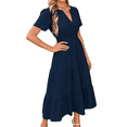 thumbnail image 4 of Womens Summer 2026 Casual Midi Maxi Dresses Lightweight Short Sleeve V Neck Elastic Waist Boho Beach Dress, 4 of 6