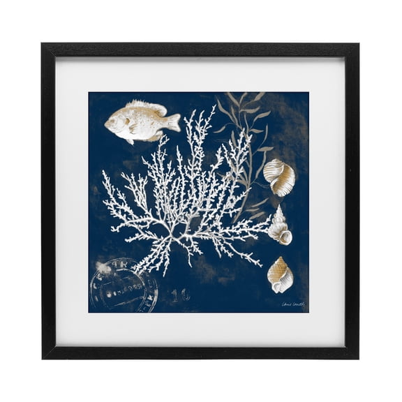 Stupell Industries Traditional Coral Medley on Blue Black Framed Print Under Glass, 13 x 13, by Lanie Loreth