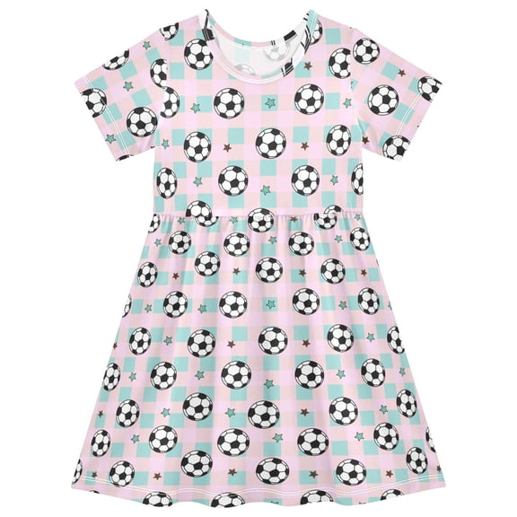 joogoo Footballs Stars Girls' Short Sleeve Dress Kids Dresses 5-6T