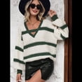 thumbnail image 4 of Suéter de Punto A Rayas para Mujer, Otoño Invierno, Moderno, Informal, Cuello en V, Jersey de Crochet, Tops con Bloques de Color. Negro L, 4 of 9
