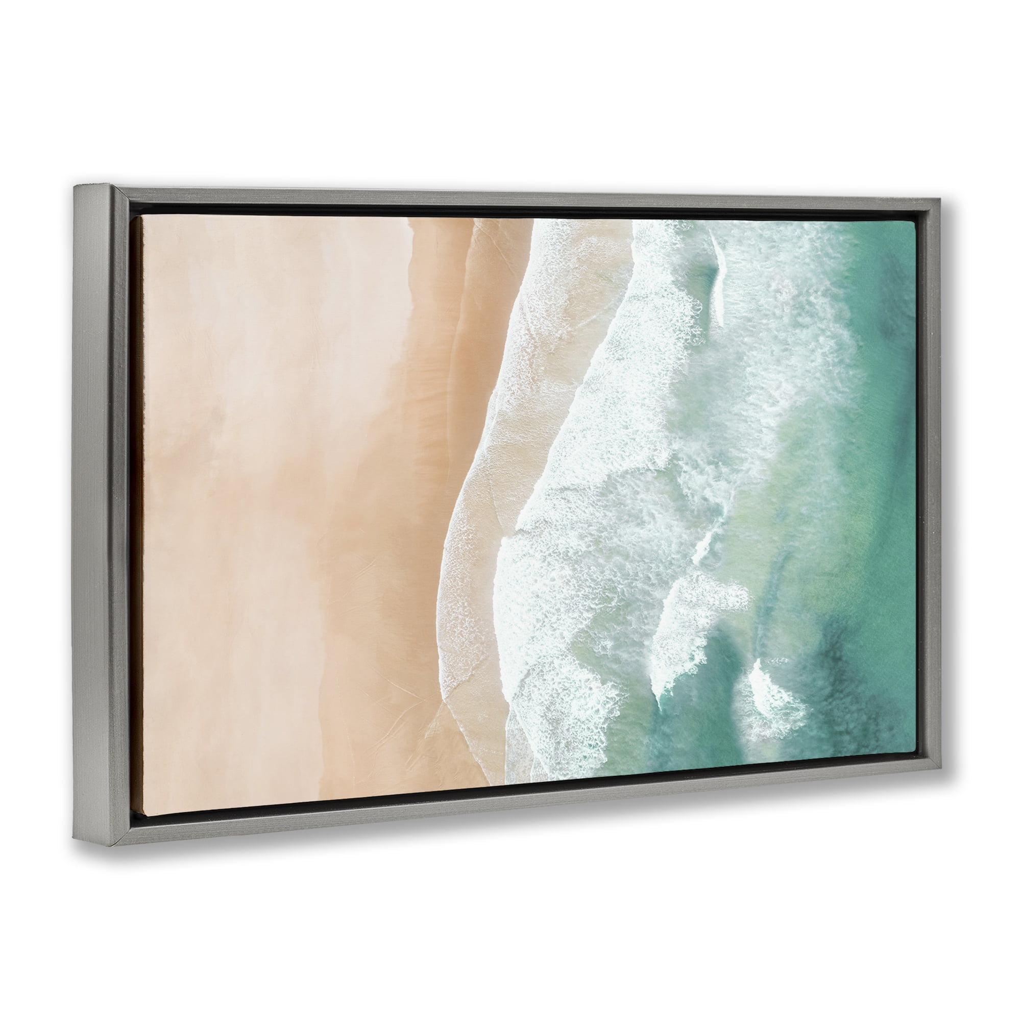 Stupell Industries Aerial Sea Waves Coastal Painting Gray Floater Framed Canvas Art Print Wall Art, 25 x 17