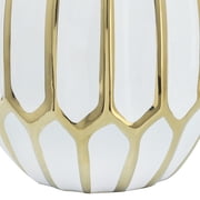 Sagebrook Home Elegant Ceramic Vase for Living Room and Home Accent - Modern Flower Vase for Room, Bedroom, and Office - 8, White & Gold
