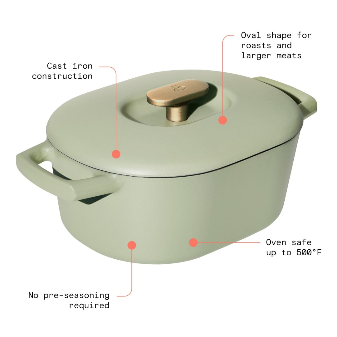 Beautiful by Drew Barrymore 6 qt Enameled Cast Iron Dutch Oven, Sage Green