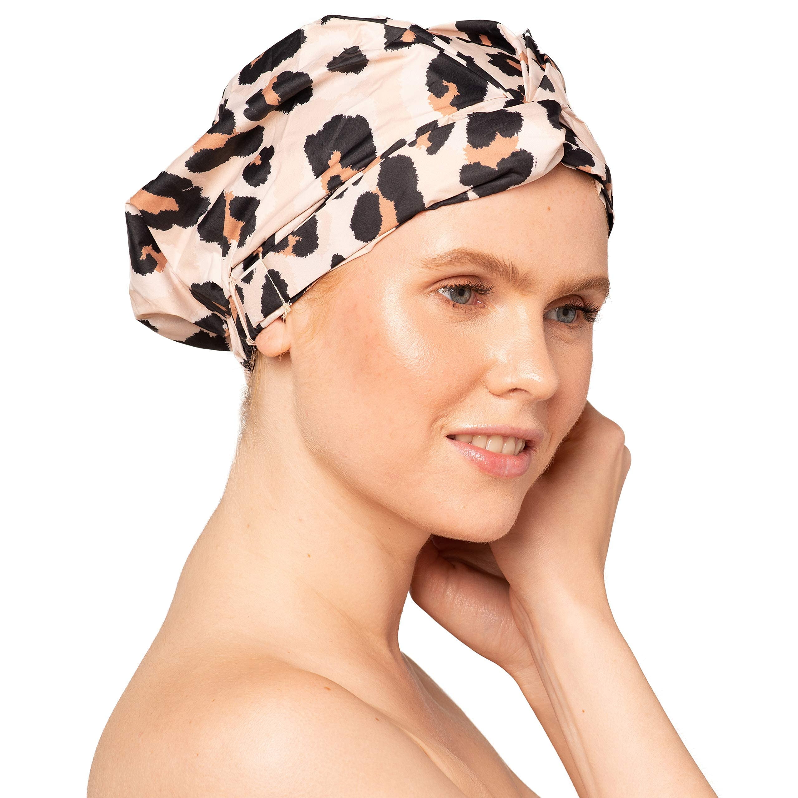 Kitsch Luxury Waterproof, Reusable Plastic Shower Cap, One Size, Leopard