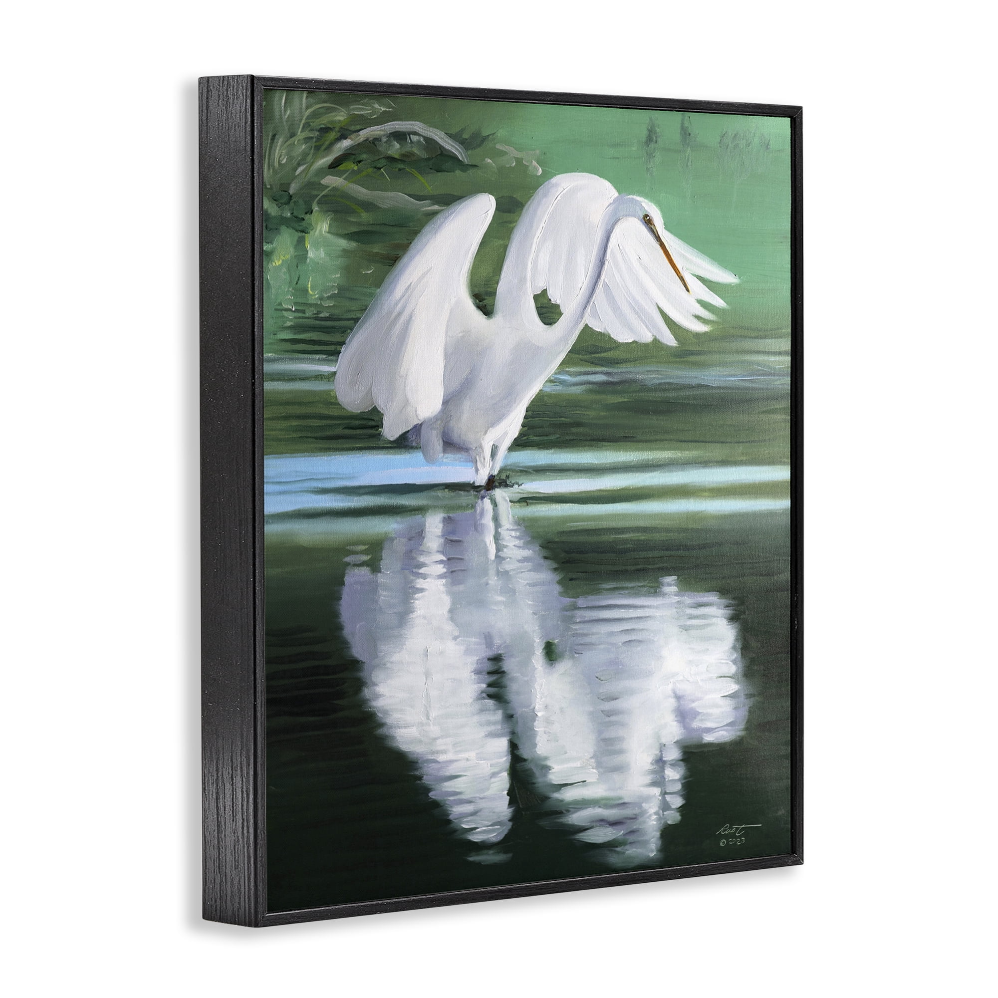 Stupell Industries Egret Flapping Wings Animals & Insects Painting Black Framed Art Print Wall Art, 11 x 14