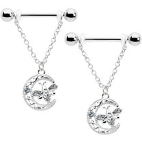 Body Candy 14G Womens Nipplerings Piercing 316L Stainless Steel 2Pc Lunar Dragonfly Dangle Mens Nipple Ring Set 9/16"