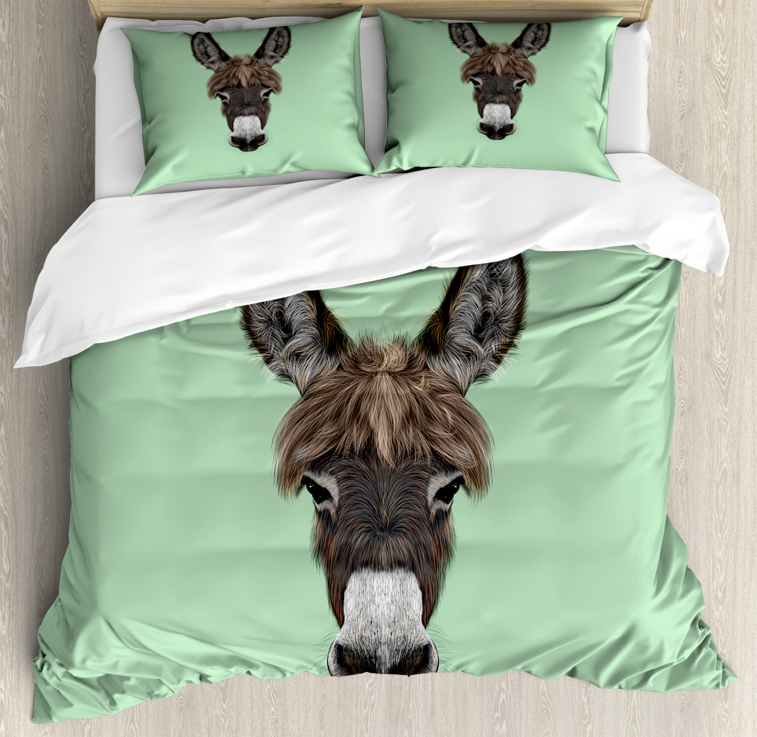 Donkey Duvet Cover Set King Size, Illustrated Portrait of a Donkey with