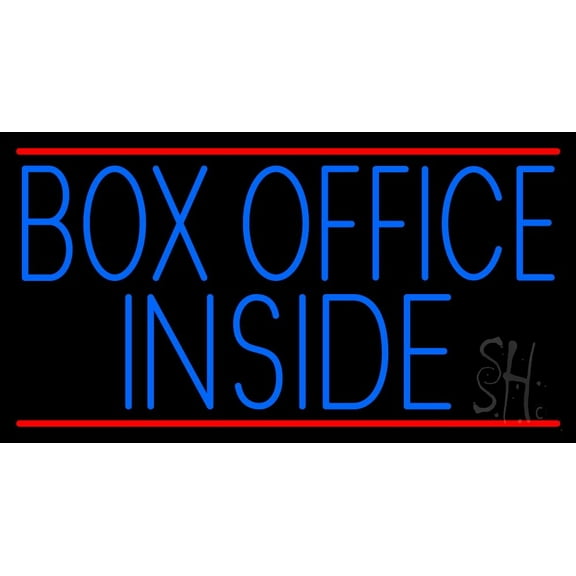 Box Office Inside LED Neon Sign 20" Tall x 37" Wide - inches Black Square Cut Acrylic Backing, with Dimmer - Premium built indoor Sign for Storefront, Store interior, Café, Events, Cinema.