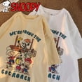 thumbnail image 2 of Camisetas de manga corta de Snoopy, camiseta estampada de algodón de Charlie Brown con dibujos animados Kawaii, camiseta informal holgada de verano para parejas, regalo, 2 of 5