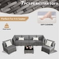 thumbnail image 6 of KIGOTY 7 Piece Outdoor Patio Furniture, Wicker Rattan Outdoor Conversation Set Sectional Sofas for Backyard, Garden, Gray-Gray, 6 of 7