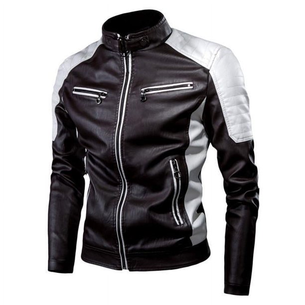 Chaqueta de cuero retro con costuras de moda informal para hombre, de primavera y otoño, fina, para motocicleta