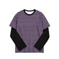 thumbnail image 3 of WDWYY Boys Striped Long Sleeve T Shirt Fake Two Piece Crew Neck Soft Stretchy Loose Fit Casual Tee Purple 2-3Y, 3 of 8