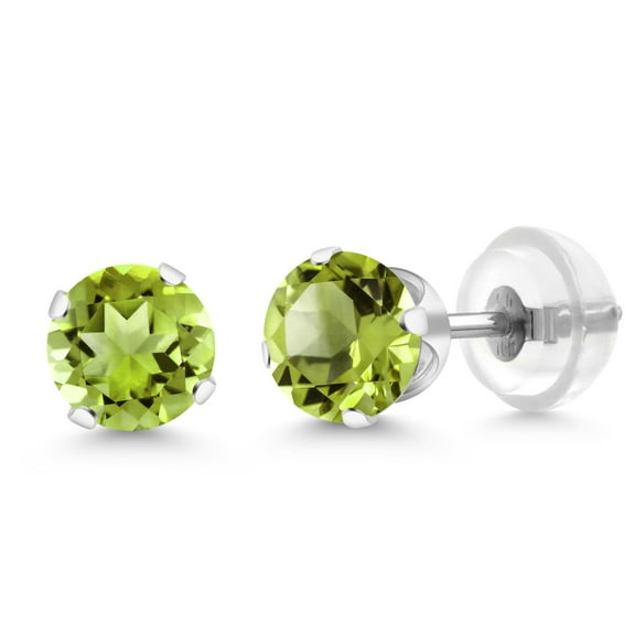 Gem Stone King 1.20 Ct Round Green Peridot 10K White Gold 4-prong Stud Earrings for Women Men 5mm