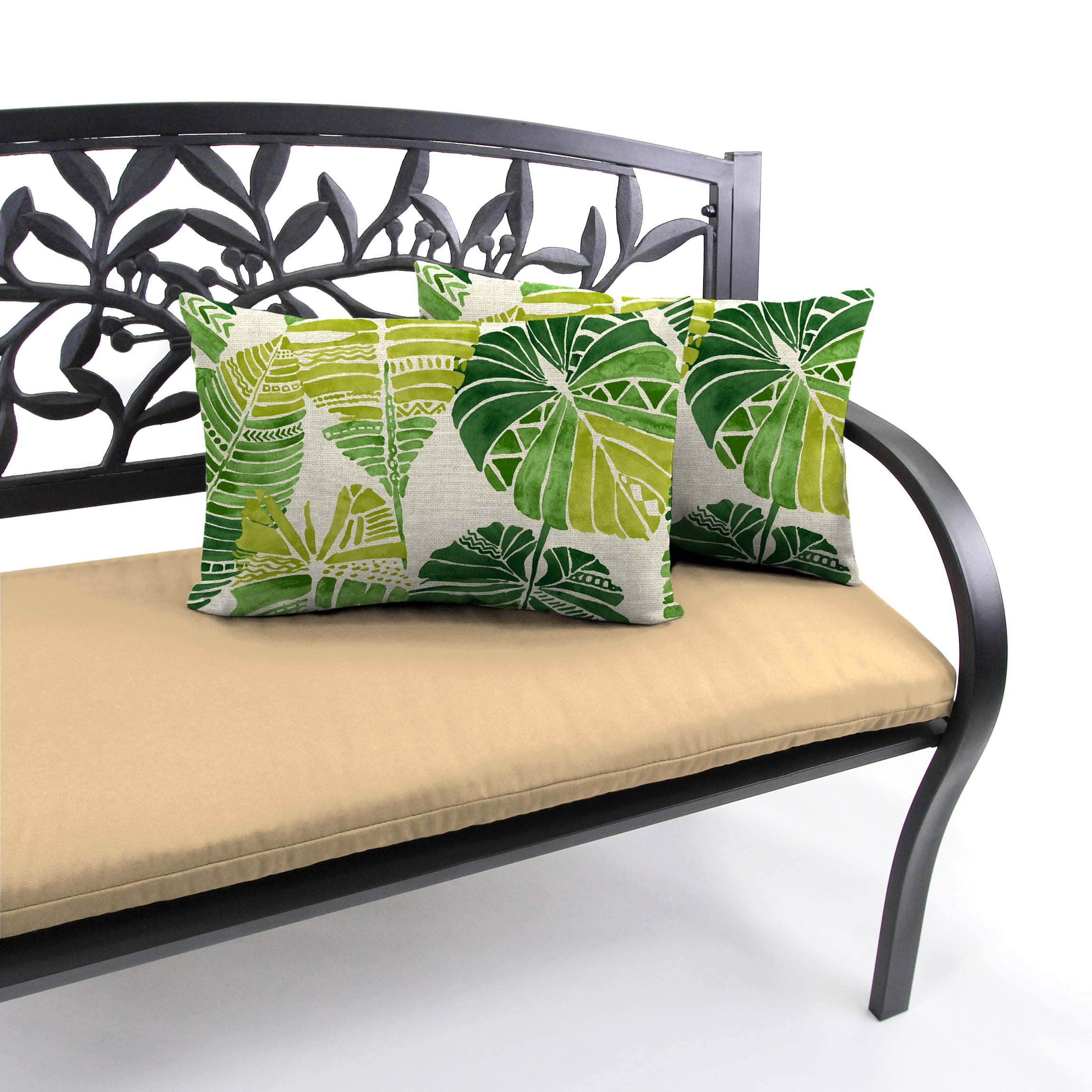 Jordan Manufacturing 12" x 18" Hixon Palm Green Leaves Rectangular Outdoor Lumbar Throw Pillow (2 Pack)