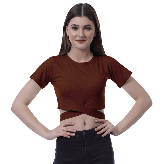 Moomaya Haut à Ourlet Croisé pour Femmes Manches Courtes Col Rond T-Shirt Blouse Hauts