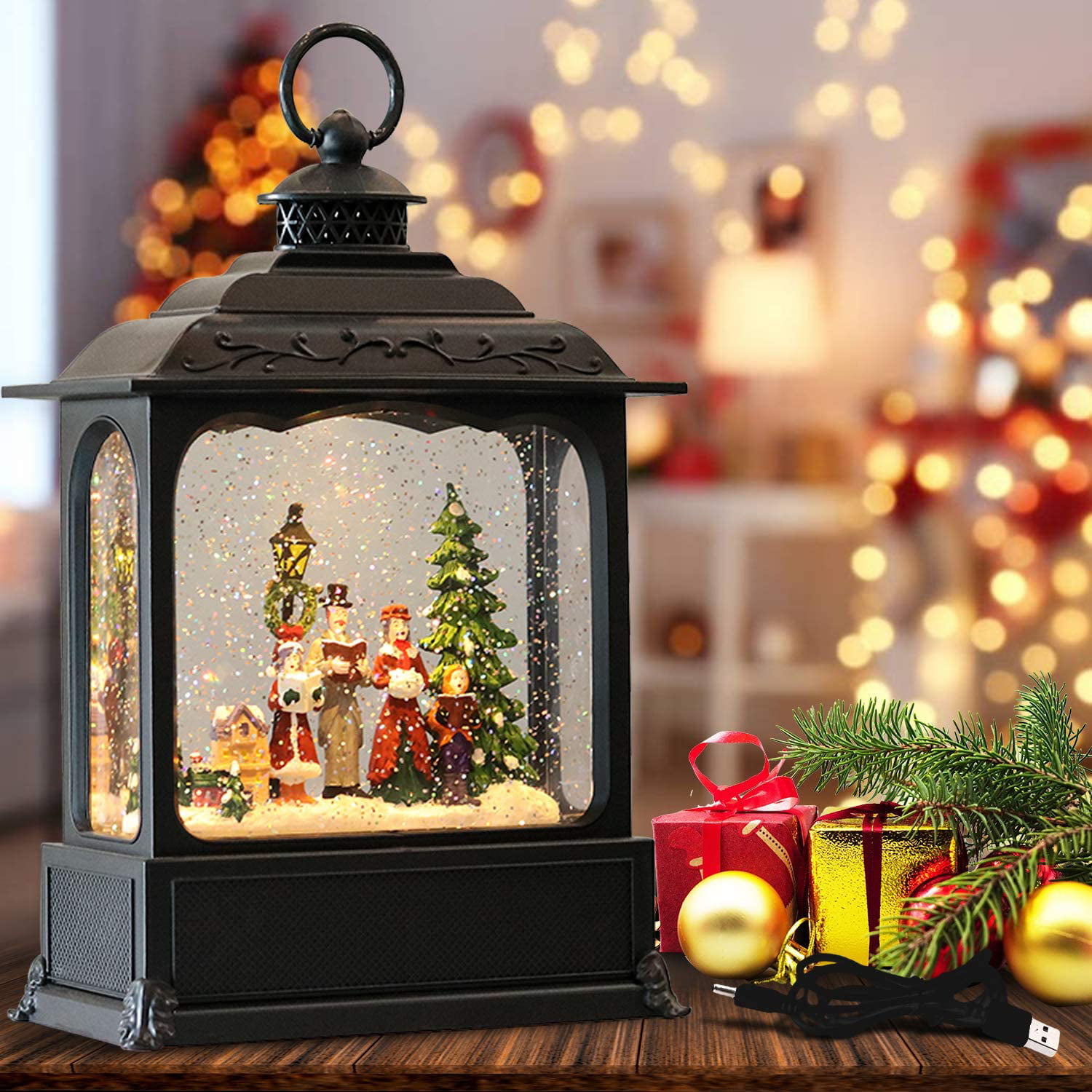11 Inch Battery Operated with Timer Lighted Puppy Dog and Christmas Tree Water Snow Glitter Globe Lantern Decor