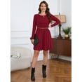 thumbnail image 3 of Chiclily Women's Long Sleeve Casual Dress Burgundy Large Tunic Dress Loose T-Shirt Dress with Pockets, 3 of 8