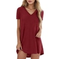 thumbnail image 1 of WEIYLL Women's T Shirts Plus Size Solid V Neck Short Sleeved Long Red Tee Sizes M, 1 of 4